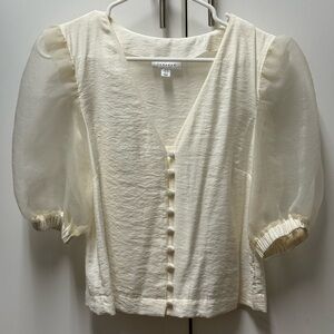 Topshop Cream Sheer Puff Sleeve Blouse